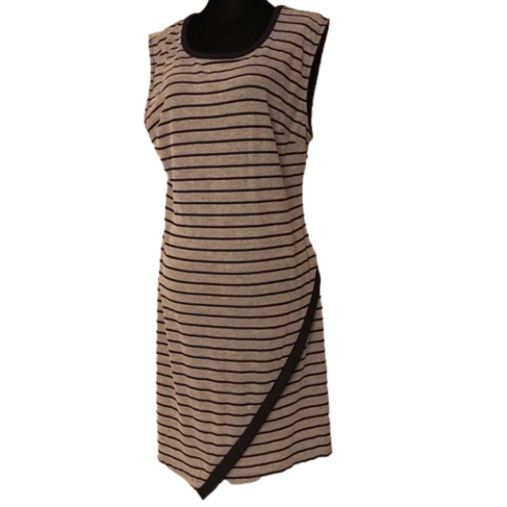 MYSTREE sleeveless striped dress. Size L. Navy blue and grey.
